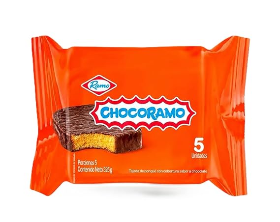 Chocoramo Chocolate Covered Cake, Colombian Snack Cakes, 5 Individually Wrapped Pieces, 325 g Pack