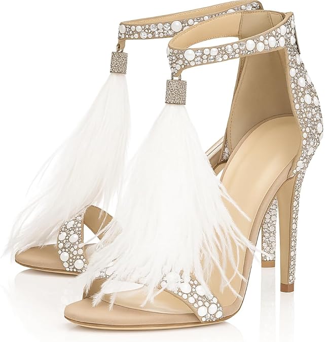 Rhinestone High Heels for Women, Elegant Wedding Shoes for Bride, Sparkle Strappy Sandals with Pointed Open Toe and Stiletto Heels Perfect for Wedding, Parties and Sexy Dress