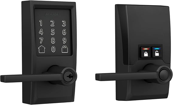 Schlage Encode Smart WiFi Lock, Lever Handle, Century Trim, Matte Black | Keyless door lock with handle, Touchscreen keypad, App control, Alexa, Google, Ring & Airbnb compatible, Certified security