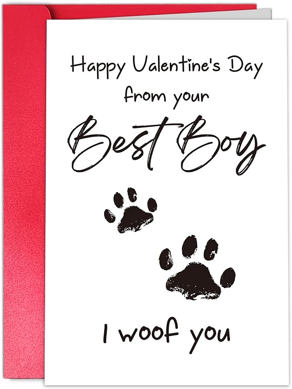 TQDaiker Funny Valentines Card for Husband Wife, Best Boy Best Girl Card from Pet, Paw Card for Dog Dad Dog Mum, i Woof You