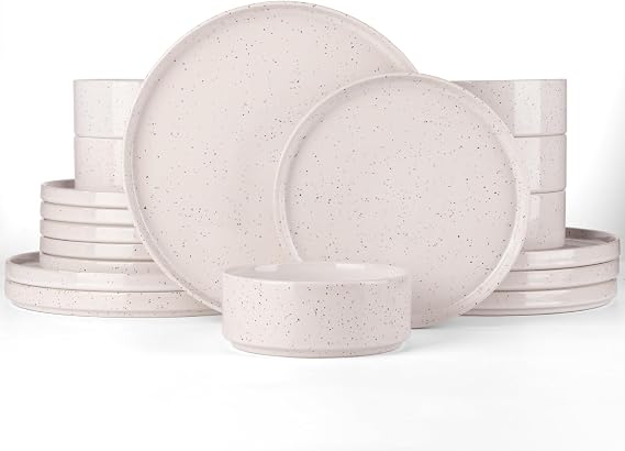Richmount Nebula Dinner Sets for 6 People, 18PC Speckled Stoneware Set, Scratch Resistant Dinnerware Sets, Dishwasher & Microwave Safe, Dining Plates and Bowls Sets, Creamy with Colorful Speckles