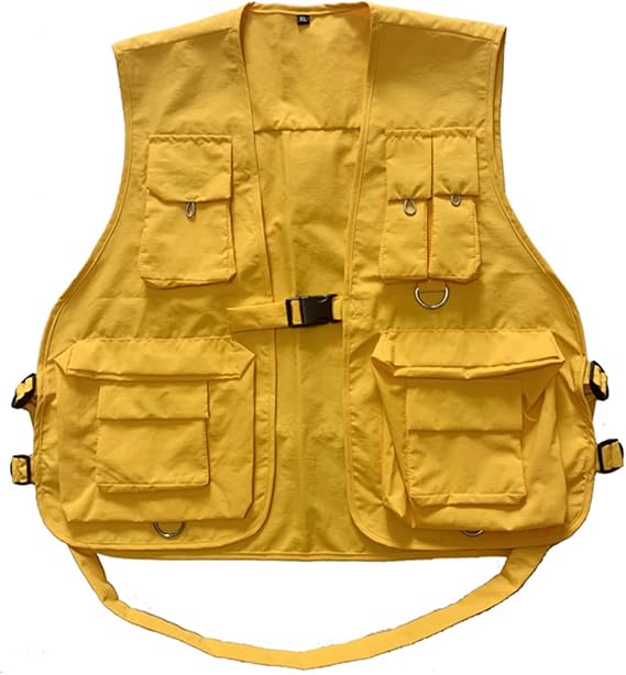 HaoMay Women's Outdoor Fishing Safari Buckle Vest Multi-pocket Photography Vest(Yellow, X-Large)
