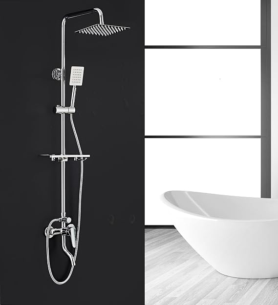 Bathroom Rainfall Shower Faucet Set 304 Stainless Steel Rain Shower System Wall Mount Triple Function Shower Set 8" Shower Head Sets Complete Bathroom Adjustable Hand Shower Kit Outdoor Shower