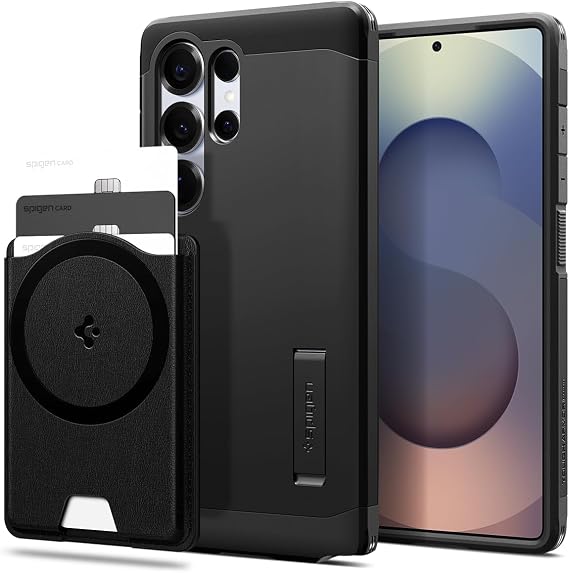 Spigen Tough Armor MagFit (Black) Designed for Galaxy S25 Ultra Valentinus (MagFit+) Wallet Card Holder (Black)