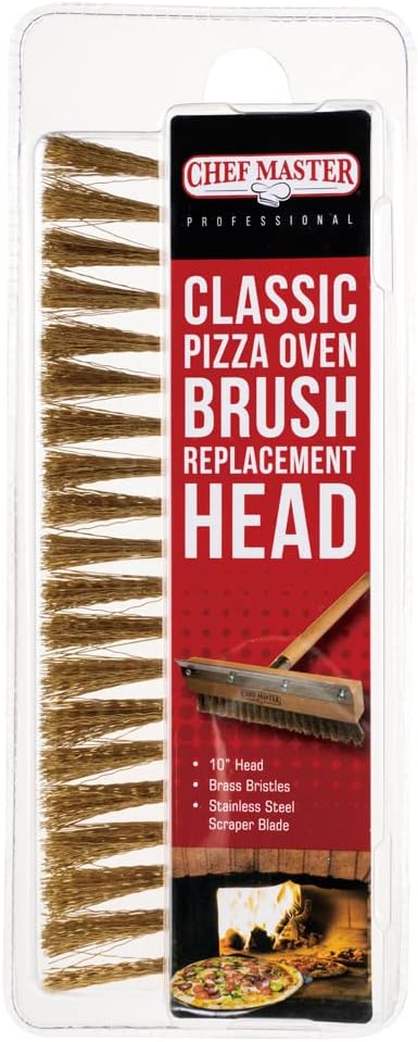 Chef-Master 90046 Pizza Brush Head Replacement | Attaches to the 90041 Pizza Oven Brush | Stainless Steel Scraper Blade | Heavy-duty Brass Bristles | 10" Long Pizza Brush Head