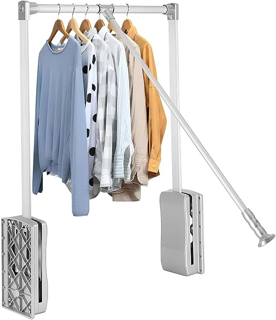 LDIW Heavy Duty Side Mounted Pull Down Closet Rod - Adjustable 21-47 Inch Collapsible Wardrobe Lift Rail, High Load Capacity Retractable Cabinet Organizer,Silver,930x1250mm