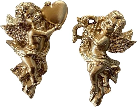2Pcs Winged Angels Cherubs Cupid Wall Art Wall Hanging Sculpture Angel Wall Decor for Collectable Figurines