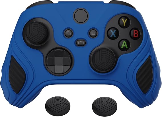 PlayVital Scorpion Edition Two-Tone Anti-Slip Silicone Case Cover for Xbox Series X/S Controller, Soft Rubber Case for Xbox Core Wireless Controller with Thumb Grip Caps - Blue & Black
