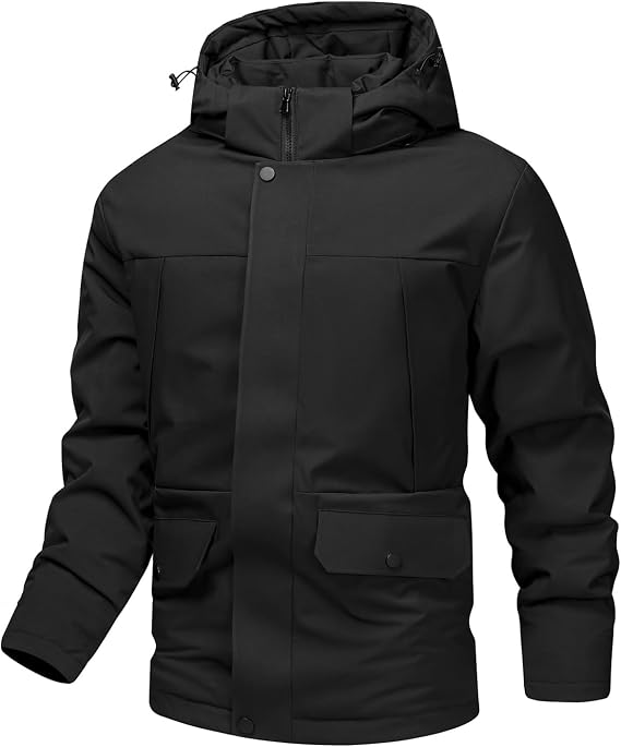 Men's Water-Resistant Hooded Jacket Adjustable Detachable Hood Winter Coat