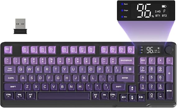 FREEWOLF M96 Wireless Gaming Keyboard Creamy Membrane 94Key ANSI-Purple