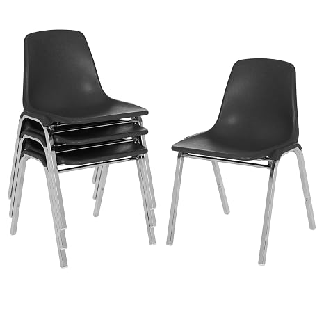 OEF Furnishings OEF8110/4 Commercial-Grade Polypropylene Shell Stack Chair (Black, 4-Pack)