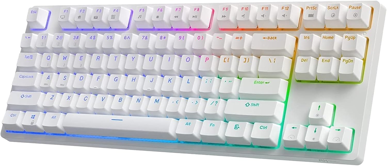 RK ROYAL KLUDGE RK87 Wireless Mechanical Keyboard, 75% TKL Hot Swappable RGB Bluetooth Gaming Keyboard Triple Mode BT5.12.4GUSB-C with 2 Detachable Frames, USB Hub, Clicky Blue Switch, White