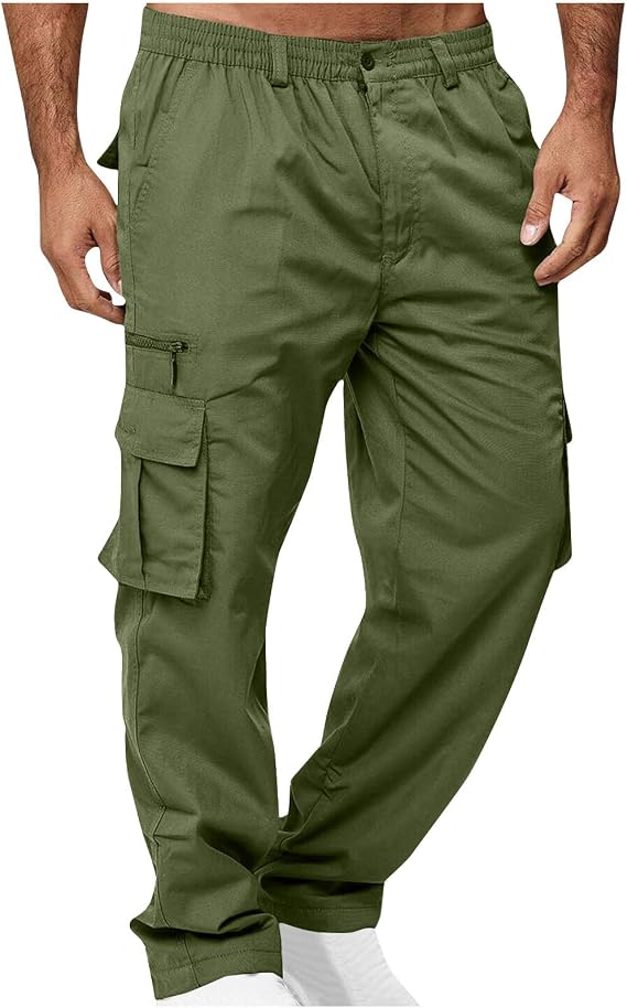 Cargo Pants for Men Lightweight Hiking Tactical Work Elastic Waist Baggy Sweatpants with Multi Pockets Fall Clothing