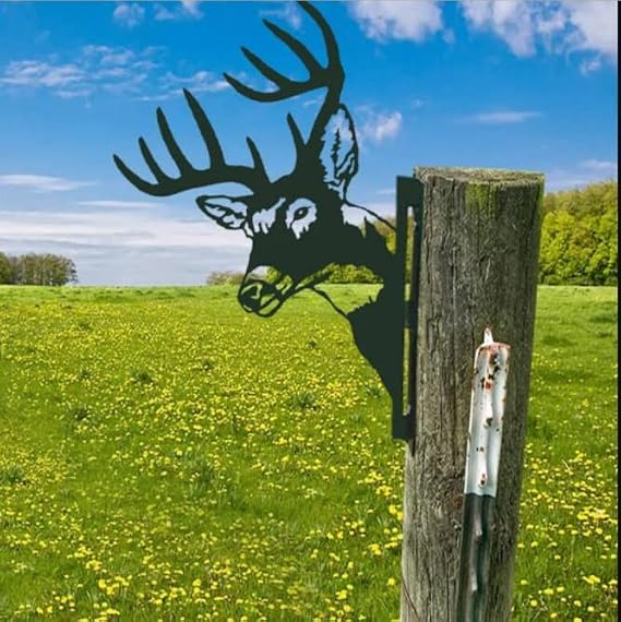 Farm Bear Art Garden Decor Outdoor Decoration, Farm Peeping Cow Metal Art Outdoor Decor, Fence Animals Silhouette Art Decoration for Farmhouse, Yard, Lawn Weather Proof (Deer)