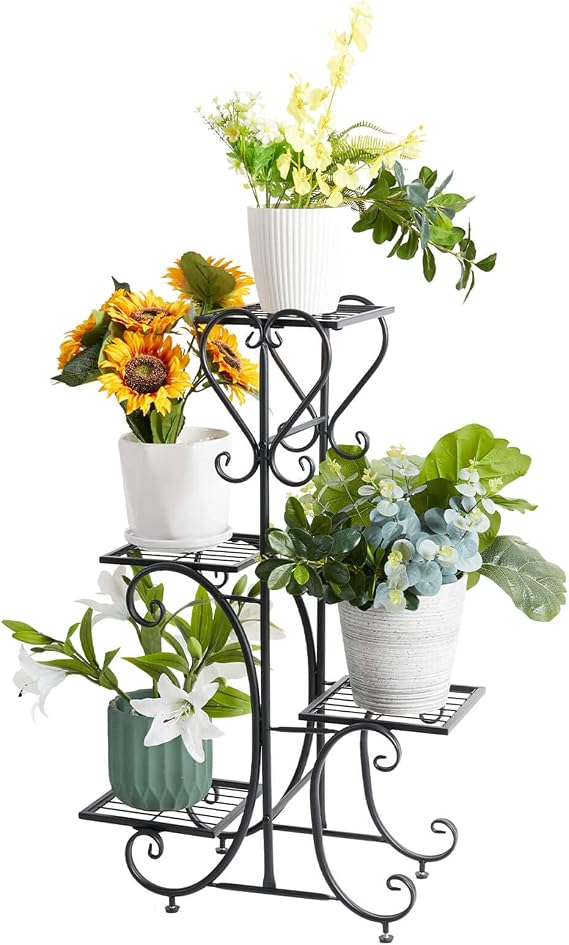 unho Metal Plant Stand Black: 4 Tier Flower Pot Display Rack outdoor