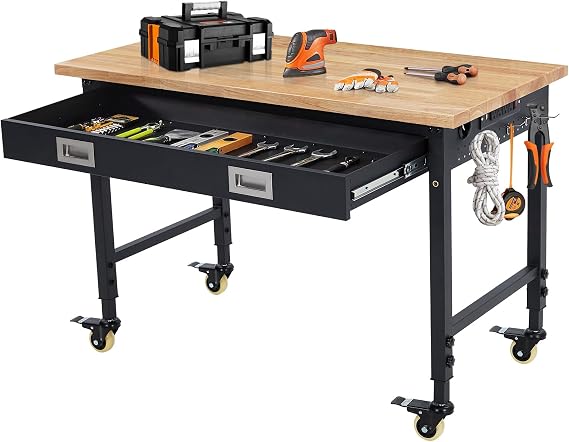48x24 Height Adjustable Drawer Workbench with Outlets, 2000LBS
