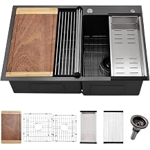 33 Inch Double Bowl Drop In Kitchen Sink Workstation Black - VOKIM 33 x 22 Inch Drop In sink Stainless Steel 16 Gauge 10 Inch Deep Double Bowl Sink