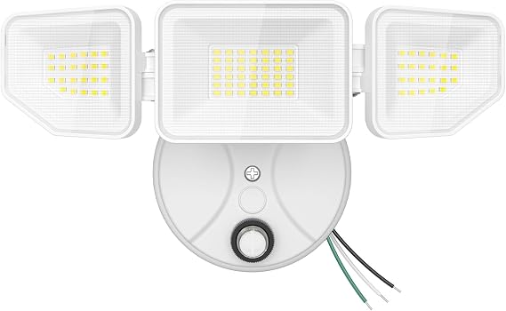 65W Dusk to Dawn Flood Lights Outdoor, 6500LM LED Outdoor Light, IP65 Waterproof, 6500K Daylight, 3 Adjustable Heads LED Security Light with Photocell for Yard Garage Porch White
