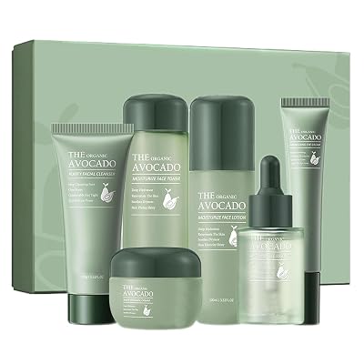 6 Piece Avocado Skincare Set, 6-In-1 Skincare Gift Set With Facial Cleanser, Face Serum, Face Cream, Face Lotion, Eye Cream, Face Toner For Hydrating Skin, Anti-Aging Skin Care Kit for Women Teen Girl