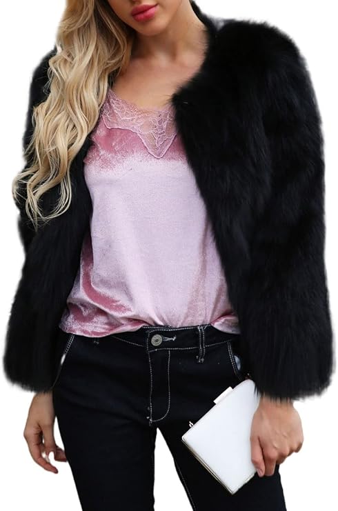 Women Faux Fur Jacket Long Sleeve Coat Open Front Fur Coat Winter Warm Shaggy Faux Fur Parka for Women and Girl