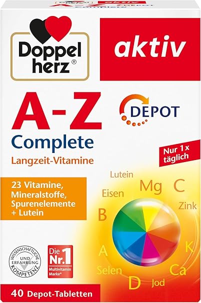 Doppelherz A-Z Complete DEPOT Long-Term Vitamins - 23 Vitamins Minerals & Trace Elements Plus Lutein - 40 Preventive Tablets
