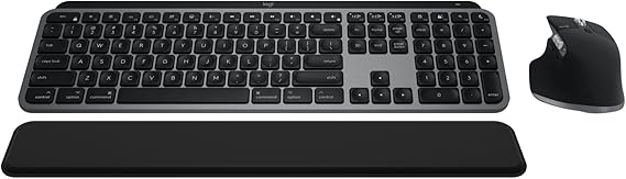 Logitech MX Keys S Combo Mac Wireless Keyboard and Mouse - Space Grey | Includes palm rest, Backlit keyboard, Fast scroll, Bluetooth, USB-C, For MacBook Pro, MacBook Air, iMac, iPad