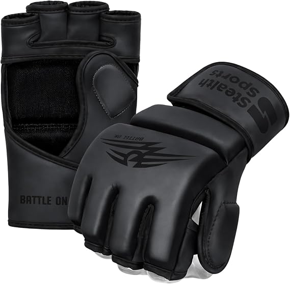 Stealth Sports MMA Gloves Men Women 12mm Thick - PU Leather Grappling Gloves Open Palm Muay Thai Kickboxing Sparring Punching Bag Boxing Training Cage Fighting Martial Arts Mitts