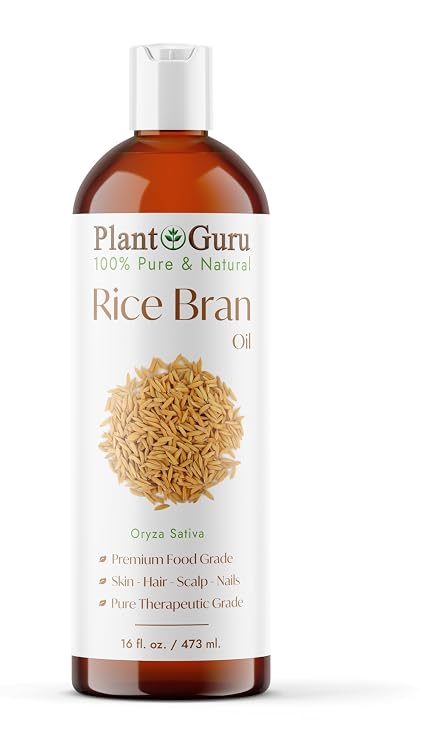 Rice Bran Oil 16 fl. oz. 100% Pure & Natural Carrier Oil for Skin, Face, Body, and Hair Moisturizing. Great for DIY Creams, Lotions, and Lip Balms.