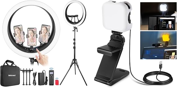 NEEWER Ring Light RP19H 19 inch with Stand, 3 Phone Holders and LED Streaming Light, Upgraded 2.4G/Touch Control, Smooth Dimming at 1%, 42W CRI 97+ 2540lux, Professional for Streaming Zoom Lighting
