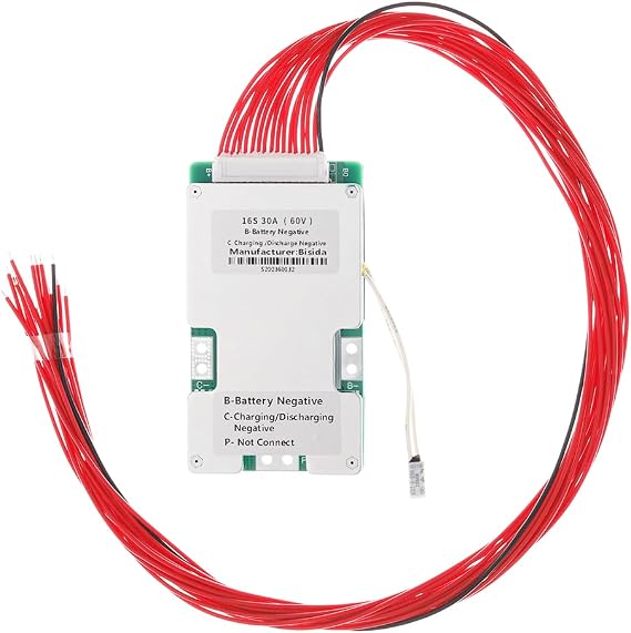 16S BMS 60V 30A Li-ion PCB Protection Board with Balance Wire and NTC,Ten Functional protections, Common Port, for Solar Energy Storage, Balance Car Lithium-ion Battery Pack (16S 60V 30A)