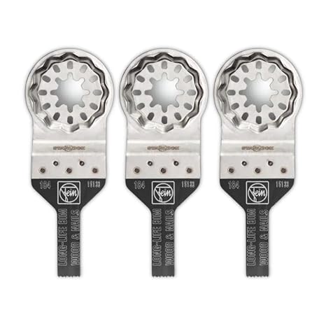 Fein Starlock E-Cut Long-Life Saw Blade - 3/8" Width, 1-1/8" Length | Precision Cutting for Wood, Drywall & Plastics, Bimetal with Teeth Set, Short, 3-Pack - 63502184270