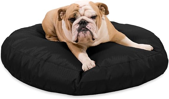 K9 Ballistics Tough Round Nesting Pillow Dog Bed - Removable Cover, Washable, Durable & Water Resistant Indoor/Outdoor Bed - Medium, Obsidian Black