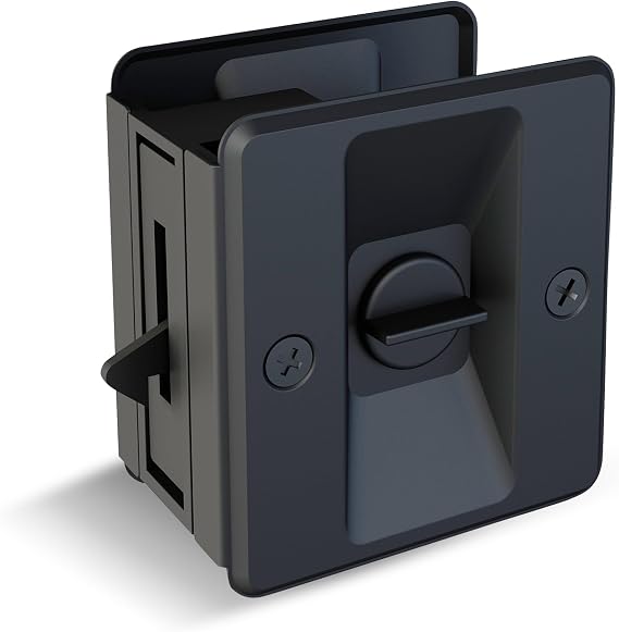 JUBEST Privacy Pocket Door Lock with Pull, Install Quickly and Easily, Replace Old or Damaged Sliding Door Locks, 2-23/32"x2-1/2, for 1-3/8" to 1-4/7" Thickness Door, Black