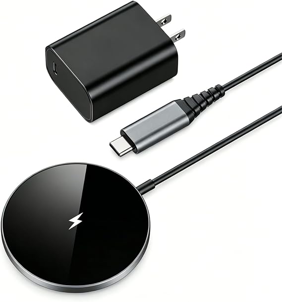 NANAMI Magnetic Fast Wireless Charger Pad with 20W PD Adapter,for MagSafe iPhone 17/16/15/14/13/12 Series & AirPods 3/2/Pro 2,Non-Slip Base & Strong Magnetic Alignment for Desk and Office Use(Black)
