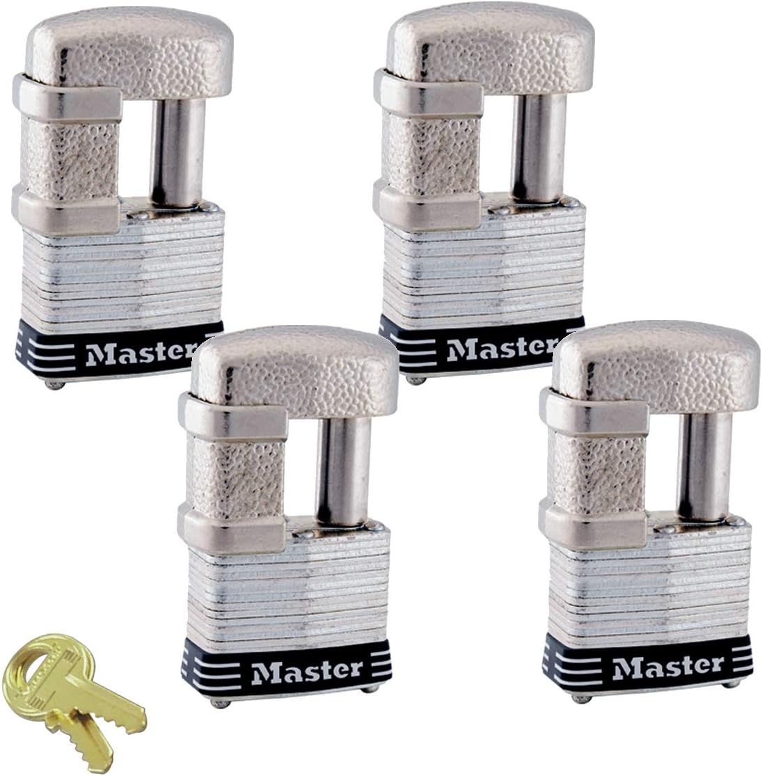 Master Lock 37KA Shrouded Laminated Steel Pin Tumbler Padlock, Keyed Alike, 1-9/16-Inch Wide Body, Shackle Fits 9/32-Inch Or 1/2-Inch Diameter