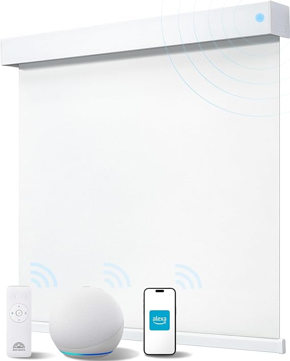 Alexa Smart Blinds for Windows, Blackout Electric Roller Shades with Remote Control, Easy Install Automatic Blinds for Indoor (90W x 183H CM, White)