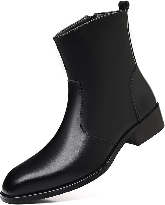 DADAWEN Men's Chelsea Boots with Side Zipper Fashion Casual Business Chukka Ankle Boots Classic Leather Dress Boots For Men