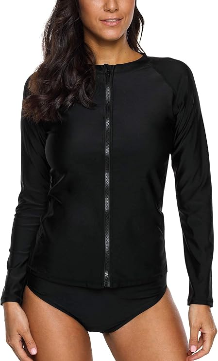 ATTRACO Women's Rashguard Swimsuit Zip Front Sun Protection Swim Shirt | UPF 50+, UV Sun Protection, Zipper, Quick Dry, Soft, Breathable, Beach, Swimming, Hiking, Campaing, Surfing, Diving, Running