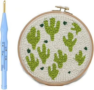 COPYLOVE Magic Embroidery Pen Punch Needle Starter Kit, Embroidery Needle Weaving Tool Kit with Adjustable Embroidery Pen Colorful Yarn and 6 Hoop