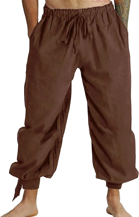 Mens Pirate Linen Pants Medieval Viking Costume Renaissance Cosplay Trouser