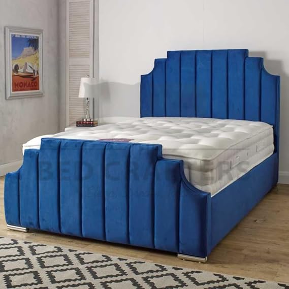 BED CRAFTERS Luxury Double Bed Frame Plush Upholstered with Mattresses Included 48” Headboard Ottoman Gaslift Storage (Mustard (No Mattress), Fabric Swatch)