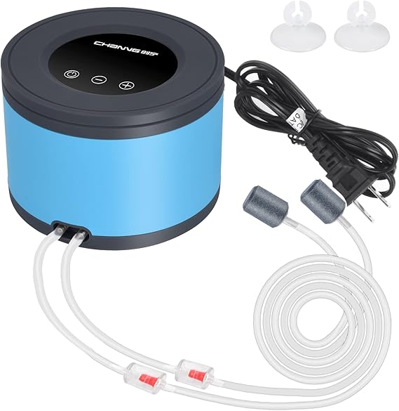 Persuper Aquarium Air Pump Dual Outlets, Super Quite Fish Tank Air Pump 20-600 Gallons, 5W 110V Adjustable High Output Silent Oxygen Aerator Pump with Air Stone Airline Tubing Check Valve Accessories