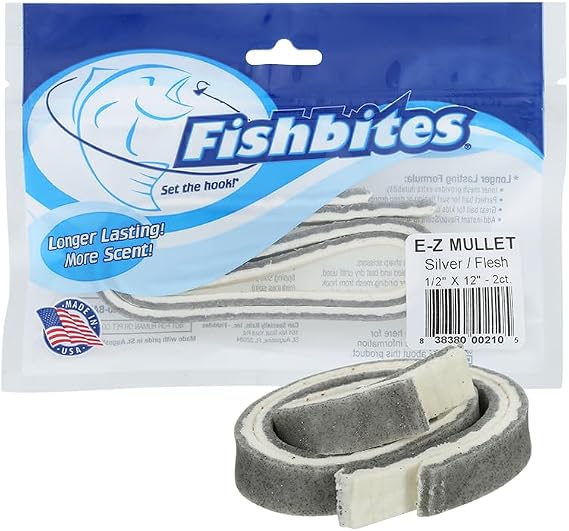 Fishbites E-Z Mullet Longer Lasting Fishing Bait, Silver Flesh