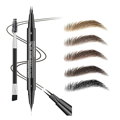 5 Shades Eyebrow Pen, Duo Brow Microfilling Fork-Tips & Precise Tip, Natural Eyebrow Makeup Set with Spoolie Brush #3 Dark Brown