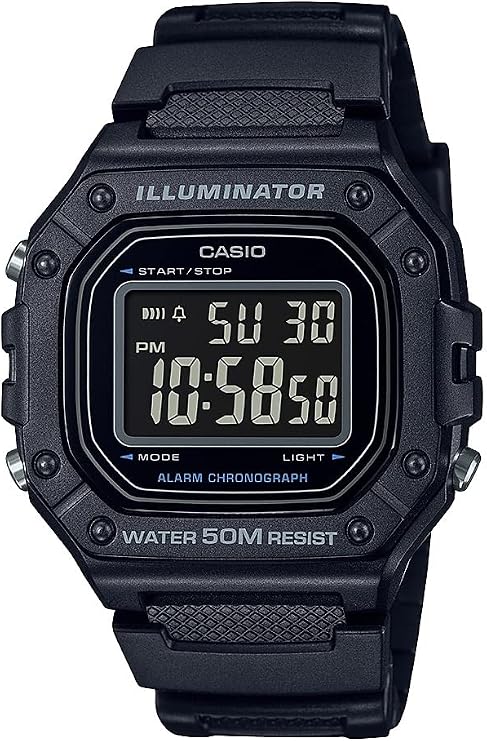 Casio W218H Series | Mens Digital Watch | 50M WR | 1/100 Second Stopwatch | 100 SEC Chronograph | LED Backlight | Countdown Timer | Daily Alarm | Hourly Time Signal | 7 Year Battery