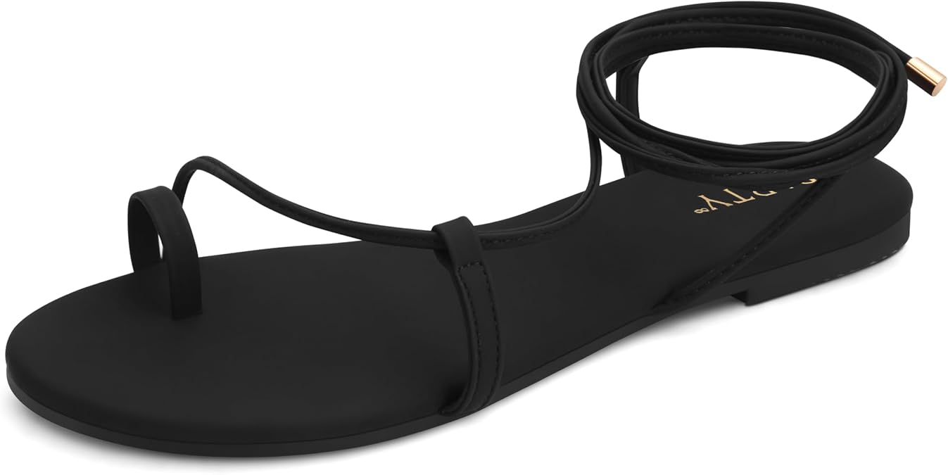 PARTY Women's Strappy Sandals Lace Up Flats Tie Up Shoes Wrap Flip Flop