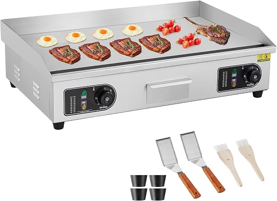 VEVOR 14" Commercial Electric Griddle,110V 1500W Electric Countertop Griddle Non-Stick Restaurant Teppanyaki flat top Grill Stainless Steel
