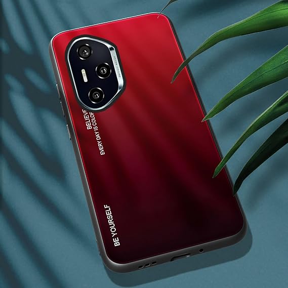 ILING Case for HONOR 400 Pro 5G, Ultra Thin Elegant Gradient Color Anti-scratch Hard Tempered Glass Back Cover + Soft Fit with Silicone TPU Border Shockproof Case (Blazing red)