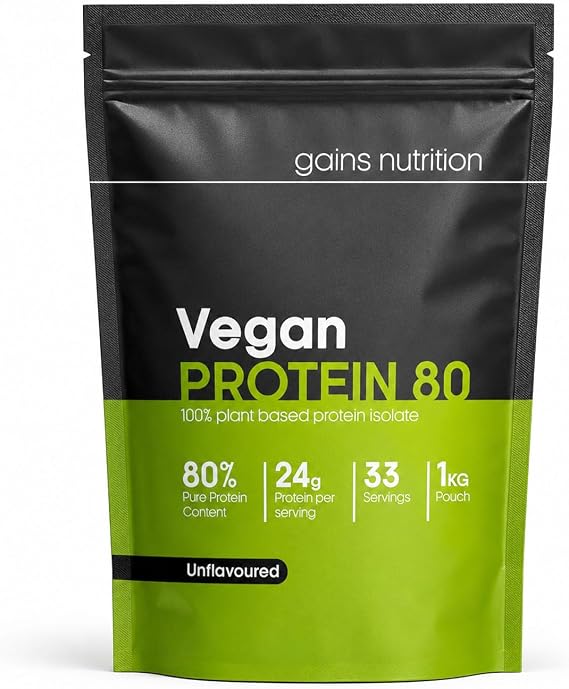 GN Vegan Protein 80 Protein Powder | 1kg Unflavoured Pea - Plant Based Protein-Powder | 24g per Serving | Non-GMO, Gluten & Dairy Free