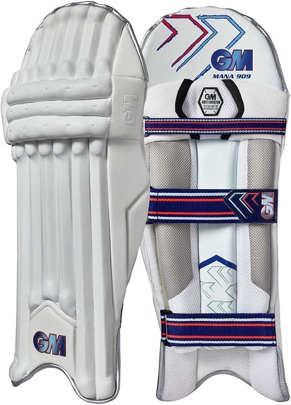 Gunn & Moore GM Cricket Batting Pads | Mana 909 | Traditional Cotton & Cane | Left or Right Handed | 1 Pair | White
